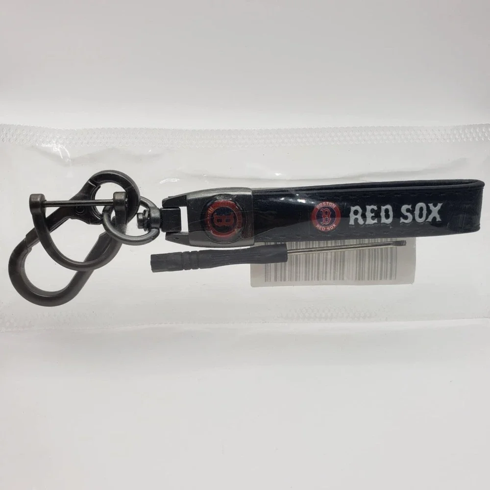Boston Red Sox Major League Baseball Blk Leather Lanyard Quick Release Keychain